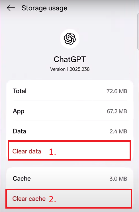Clear cache and data in ChatGPT