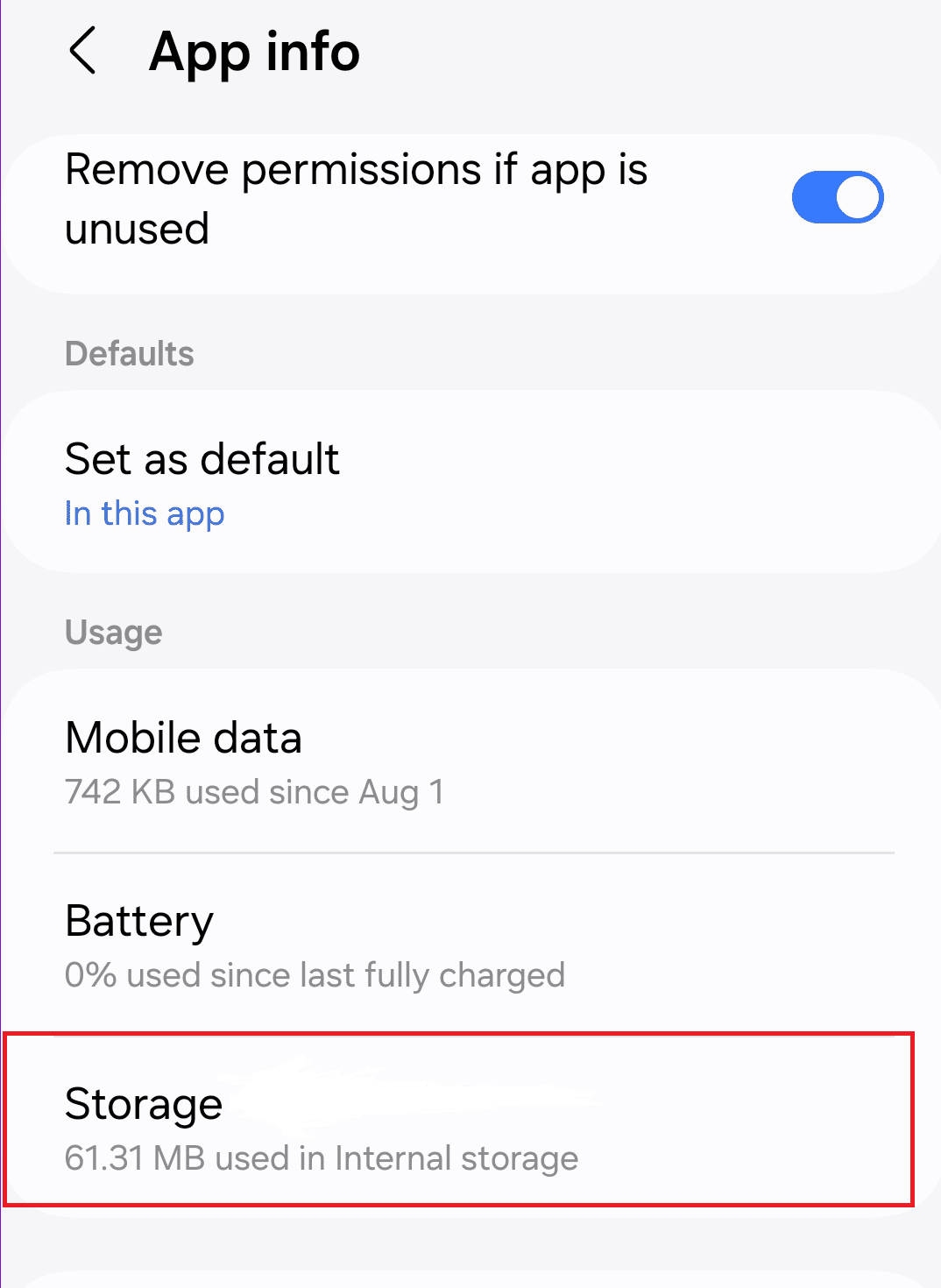 Storage option in App Info